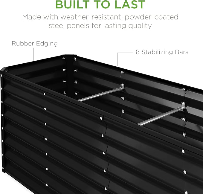 Best Choice Products 8x2x2ft Raised Outdoor Metal Garden Bed, Deep Root Box Planter for Vegetables, Flowers, Herbs, 240 Gallon Capacity, 100% Non Toxic Materials - Black BestChoiceProducts