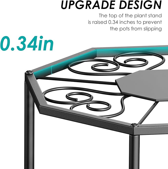 5-Pack Metal Plant Stands for Outdoor Indoor, Anti-Rust Iron Flower Pot Stand, Heavy Duty Plant Pot Shelf for Multiple Plant, Decoration Racks for Home, Patio & Garden (Black) NBPUJ