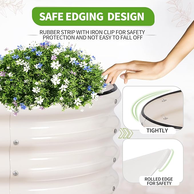 Galvanized Raised Garden Bed - 4x2x1FT Metal Planter Boxes Outdoor | Oval Steel Raised Bed Kit for Gardening with Protective Tape, Gloves for Vegetables, Flower, Herb (White) Permade