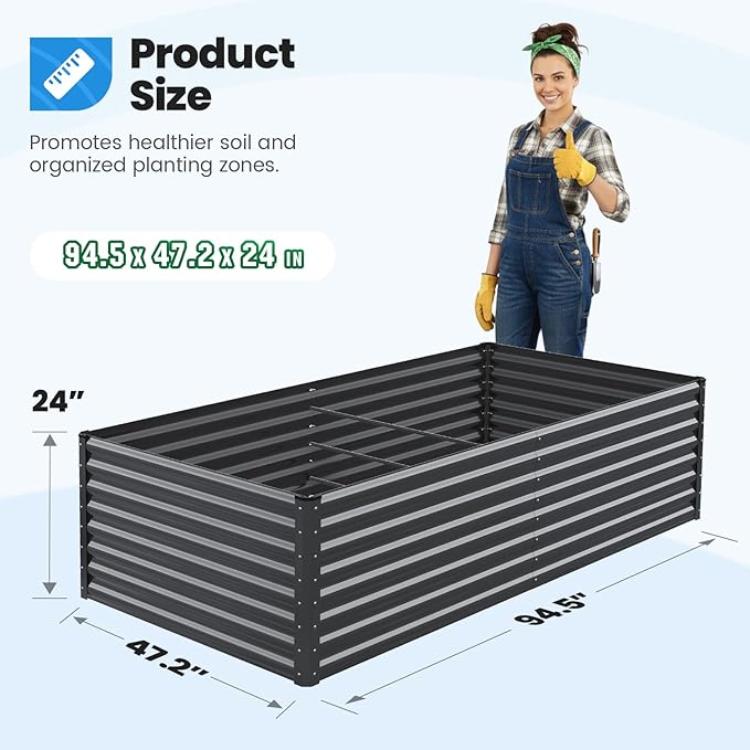 Quictent Galvanized Raised Garden Bed 8x4x2 Ft Tall Metal Planter Box for Vegetables Bottomless for Backyard, 2 Tomato Cages Included, 22.04" Deep, Dark Grey QUICTENT
