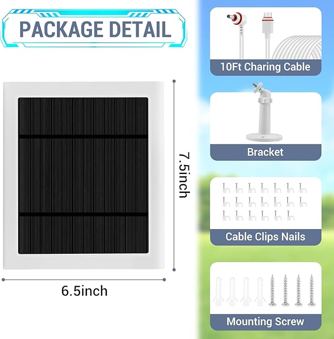 IP65 Solar Panel Outdoor for Ring Cameras (White 1P) Spotlight Cam Plus/Pro(Battery) Stick Up Cam/Pro Wireless Outdoor with 10FT/3M Long Cable Dustproof Waterproof Fehuatenda