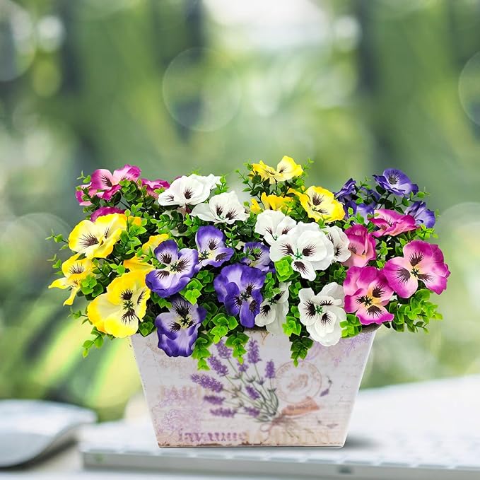 Pansies Artificial Flowers for Outdoors UV Resistant 12 Bundles Silk Pansy Plastic Fake Plants Flowers for Home Outside Garden Window Box Patio Planter Porch Decor (Mixed Color1) Guagb