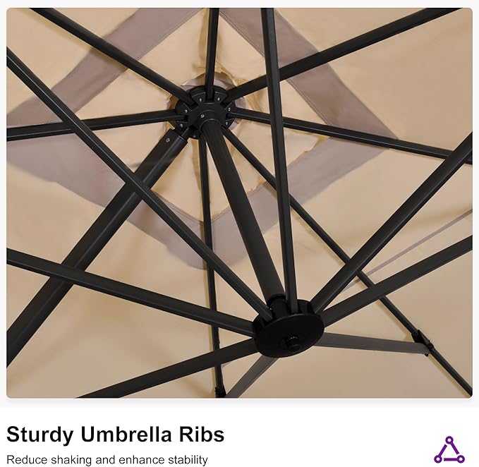 PURPLE LEAF 11.5' X 11.5' Telescopic Patio Umbrella Outdoor Cantilever Umbrella Square Up Down Lifting Offset Umbrella with 360-degree Rotation for Garden Deck Pool Patio Beige PURPLELEAF