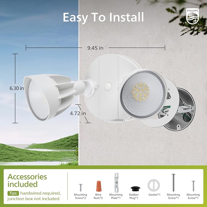Philips Dusk to Dawn 44W 3500LM LED Security Flood Lights Outdoor, 5000K Daylight, Wet Location, Dual Adjustable Heads Aluminum Wall Light for Yard Garage Porch PhilipsLightingLED
