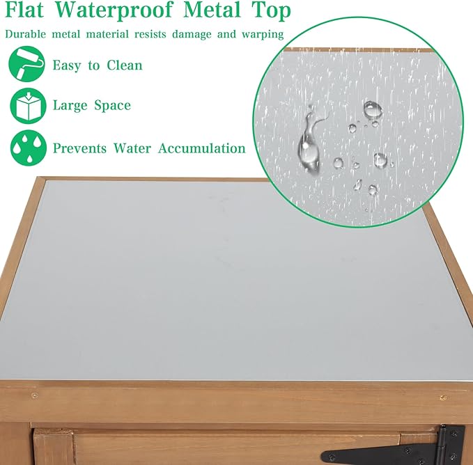 Outdoor Storage Cabinet Weatherproof, Tall Wood Garden Potting Bench Table with Removable Shelves, Metal Top, Outdoor Patio Cabinet Work Station for Tool Accessories,17.8''x17.8''x62'' MAGAZOOPET