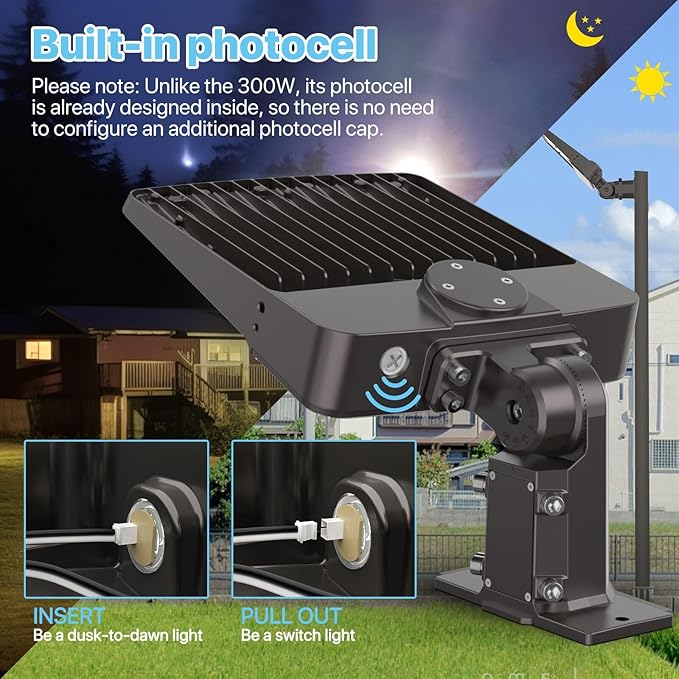 HYPERLITE Parking Lot Light 200W: 30000LM 5000K LED Parking Lot Lights Outdoor with Photocell, Arm & Slip Fitter 2 in 1 Mount LED Pole Light for Parking Lot, Garage, Barn, Roadways, Driveways HYPERLITE