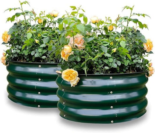 GARDMAX 2 Pack 2x2x1FT Galvanized Round Raised Garden Bed Kit, Metal Planter Boxes Outdoor with Easy Assembly, Large Garden Bed for Vegetables, Fruits, Flower, Herbs Dark Green ChooseGardmaxforbetterlife