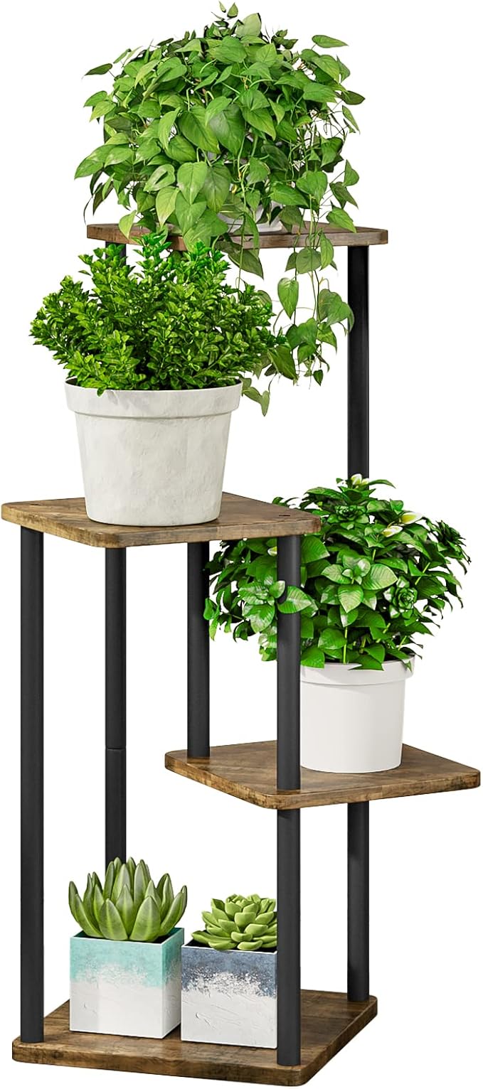 AZERPIAN Plant Stand 4 Tier Indoor Metal Flower Shelf for Multiple Plants Corner Tall Flower Holders for Patio Garden Living Room Balcony Bedroom, Black (4 Tier-Black) AZERPIAN