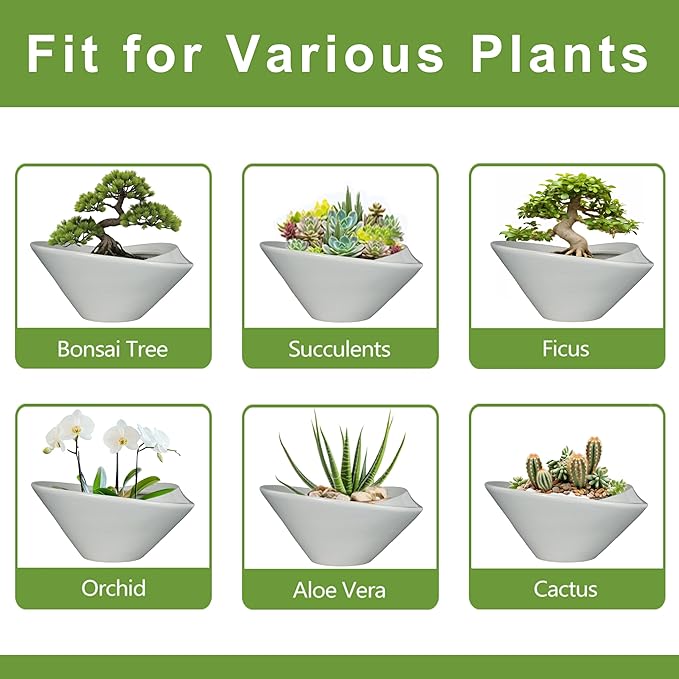 Bonsai Pots 13 Inch - Ceramic Succulent Pots with Drainage Hole Decorative Plant Pot Indoor Large Outdoor Planter Modern Flower Pot for Home Garden Office Room Decor Gray Teagas