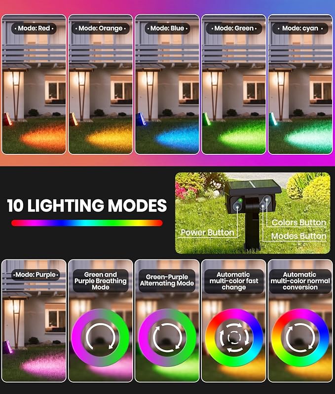 2 Pack - Solar Christmas Lights Outdoor Waterproof,6 Color Changing Spotlights &10 Modes, IP67 Waterproof,105° Adjustable Solar Spot Lights for Pathway/Garden/Yard/Patio/Landscape/Backyard Xmas Decor Professionalproductionofsolarlightsoutdoor%EF%BC%9A%EF%BC%89