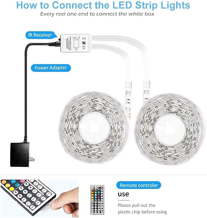 DAYBETTER Led Strip Lights Waterproof, 32.8ft(2 Rolls of 16.4ft) Led Tape Lights Color Changing 300 LEDs Light Strips Kit with 44 Keys Ir Remote Controller and 12v Power Supply for Indoor Outdoor Use DAYBETTER