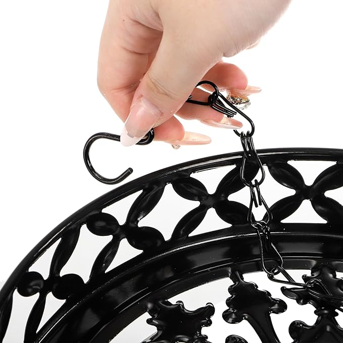 2 Pack Hanging Planters, 9.8 Inch Metal Plant Hanger, Decorative Glossy Black Plant Pot Holder, Planter Hanging Baskets with Chains and Hooks for Indoor or Outdoor Balcony Porch Home Decor ELFULLY