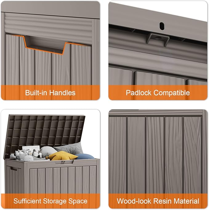 45 Gallon Resin Deck Box, Lockable Patio Outdoor Storage Box for Furniture, Garden Tools and Tools Storage, Waterproof Outside Storage Boxes - Grey OutdoorLivingPerfected