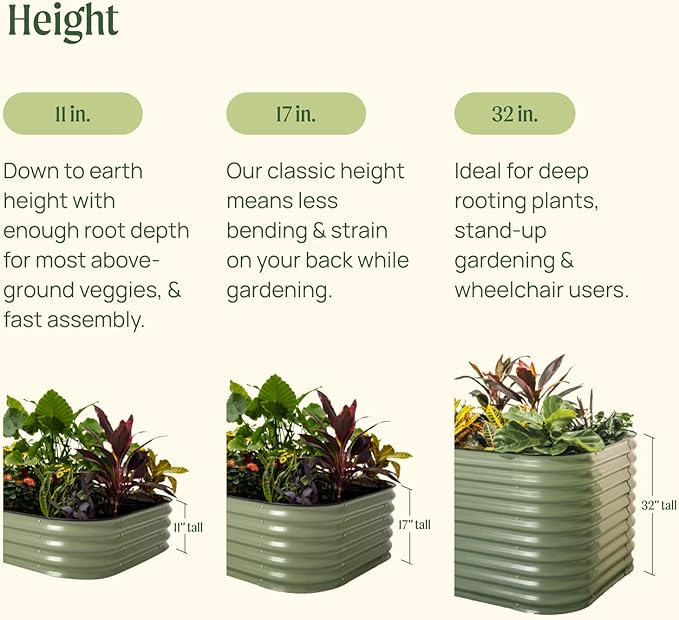 Vego garden Raised Garden Bed Kit, 11" Tall 6 in 1 Modular Metal Raised Planter Bed for Vegetables Flowers Patio Ground Planter Box, Modern Gray VegoGarden