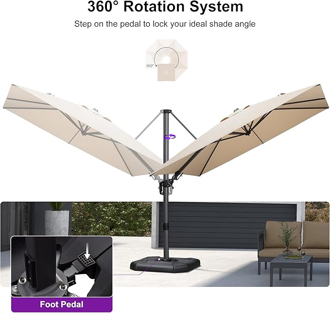 PURPLE LEAF 8.8' X 8.8' Left-right Tilt Patio Umbrella Outdoor Cantilever Swivel Square Umbrella with Tilt Aluminum Offset Umbrella with 360-degree Rotation for Garden Deck Pool Patio Beige PURPLELEAF