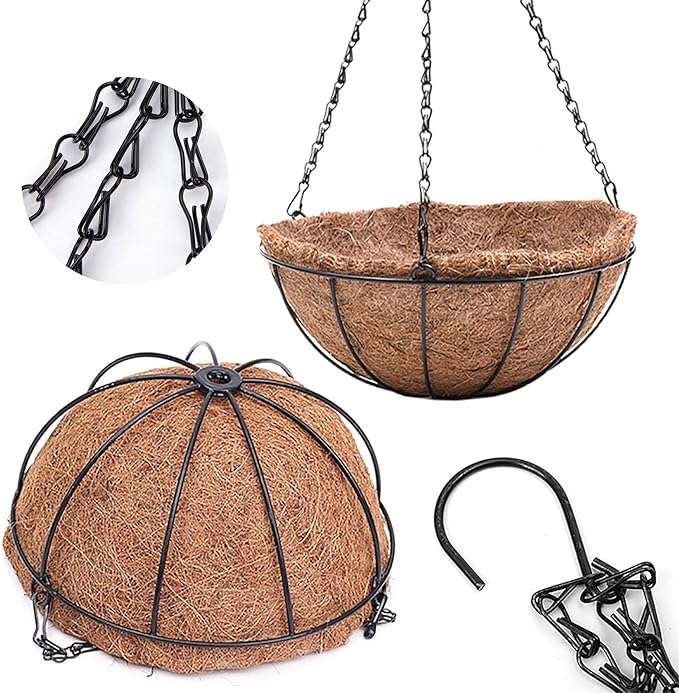 4 Pack Hanging Planter Basket Outdoor Large Hanging Flower Pots Indoor 12 inch with Coco Coir Liner Round Wire Plant Holder Chain Hanging Basket Garden for Home Decor Balcony Office1 EIMQUVW