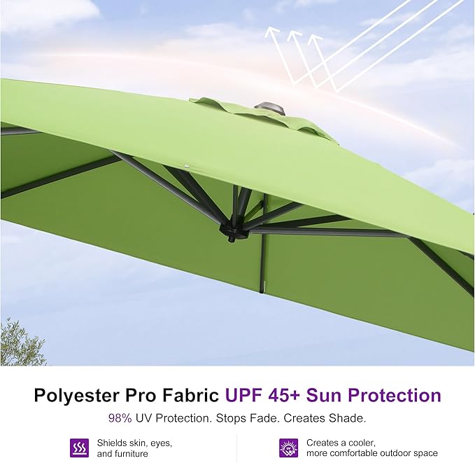 PURPLE LEAF 10 Feet Square Cantilever Umbrella Patio Umbrella with Base Outdoor Umbrella Aluminum Offset with 360-degree Rotation for Garden Deck Pool Patio Apple Green PURPLELEAF