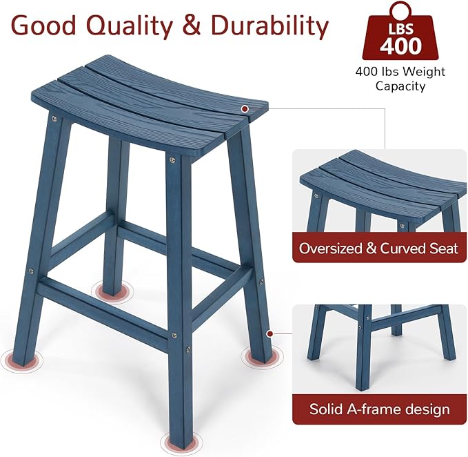 Stoog All-Weather Patio Bar Set, 3-Pieces Outdoor Bar Table and Stools Set, Counter Height Bar Stools Set of 2, Low Maintenance, for Backyard, Garden, Balcony, and Deck, Blue Stoog