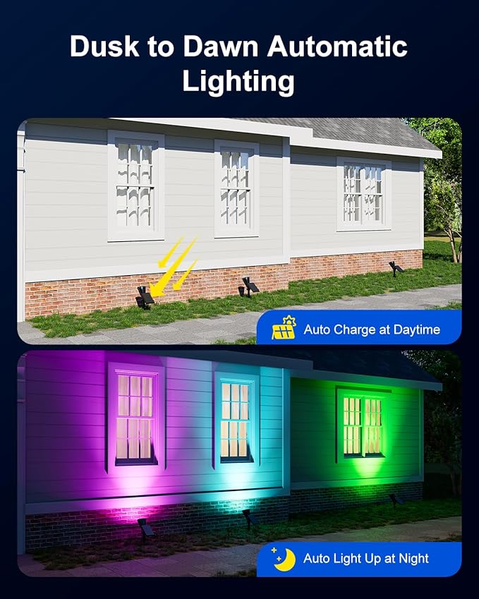 4 Pack Color Changing Solar Spotlights Outdoor Waterproof for Tree, Flower, Plant, Statue, Sign, Decorative wall, Rainbow Lanscape Decor Uplights for House Outside, Yard, Garden, Patio, Pathway, Fence FALOVE