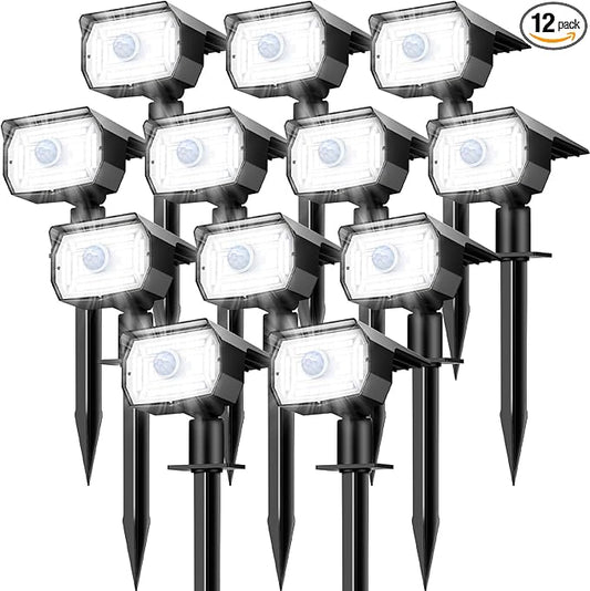 nipify Solar Spot Lights Outdoor Motion Sensor with 3 Modes, [ 12 Pack/56 LED ] Solar Spotlights Outdoor Waterproof 2-in-1 Auto On/Off Landscape Lighting for Outside Yard Wall Garden Path,Cool White Nipify