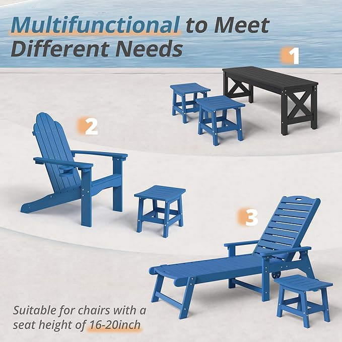 LUE BONA Outdoor Adirondack Ottomans, Footrest Footstool Set of 2, Outdoor Foot Rest for Patio, HDPS All Weather Waterproof Footrest Footstool for Adirondack Chair, Navy Blue LUEBONA