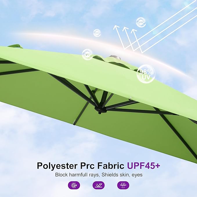 PURPLE LEAF 8' X 8' Patio Umbrella with Wheeled Base for Pool 7' High Offset Outdoor Cantilever Umbrella Swimming Pool Umbrella with 360°Rotation for Poolside Apple Green PURPLELEAF