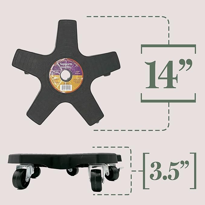 Bosmere 14" Plant Caddie - Heavy-Duty Rolling Plant Stand with Locking Wheels, 500 lb Capacity – Durable Plant Caddy for Indoor/Outdoor Use, Charcoal Bosmere