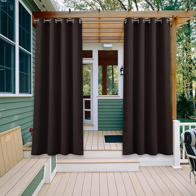 NICETOWN 2 Panels Outdoor Curtains for Patio Waterproof, Thermal Insulated Rustproof Grommet Blackout Outdoor/Indoor Window Treatment Privacy Protect for Landscape, W52 x L108, Brown NICETOWN