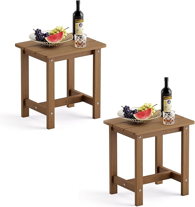 LUE BONA Outdoor Side Table Set of 2, HDPS Small Outdoor Table, Adirondack Side Table, Outside End Table for Patio, Porch, Deck, Pool, Weather Resistant/Easy Maintenance/Indoor or Outside Use, Brown LUEBONA
