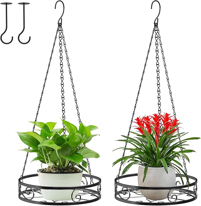 2-Pack Hanging Planters for Indoor Plants - Heavy Duty Metal Plant Hanger Indoor with 3 Chains and Hooks – Aesthetic Hanging Plant Holder for an Instant Gardening Decor Qiaomeiysp