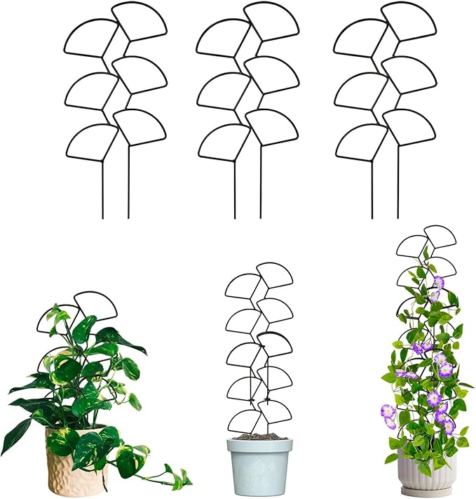 Indoor Plant Trellis for Climbing Plants, 3 Pack Stackable Garden Trellis for Potted Plants, Small House Plant Trellis for Vine Ivy Flower Plant Support Outdoor DIY Metal Trellis, Black IAGarden