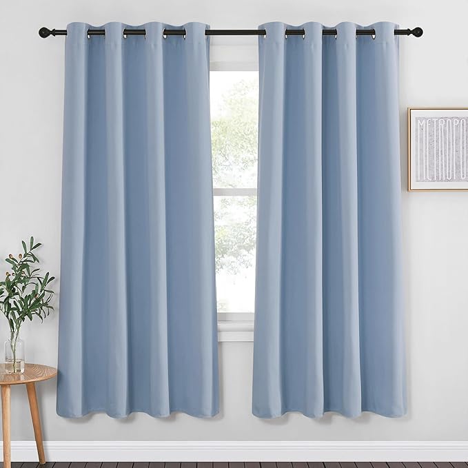 NICETOWN Blackout Curtain Drape 72 inch Long - Grommet Noise Reducing Thermal Insulated Modern Window Treatments for Bedroom Living Room (1 Panel, 52 x 72 Inch, Vintage Blue) NICETOWN