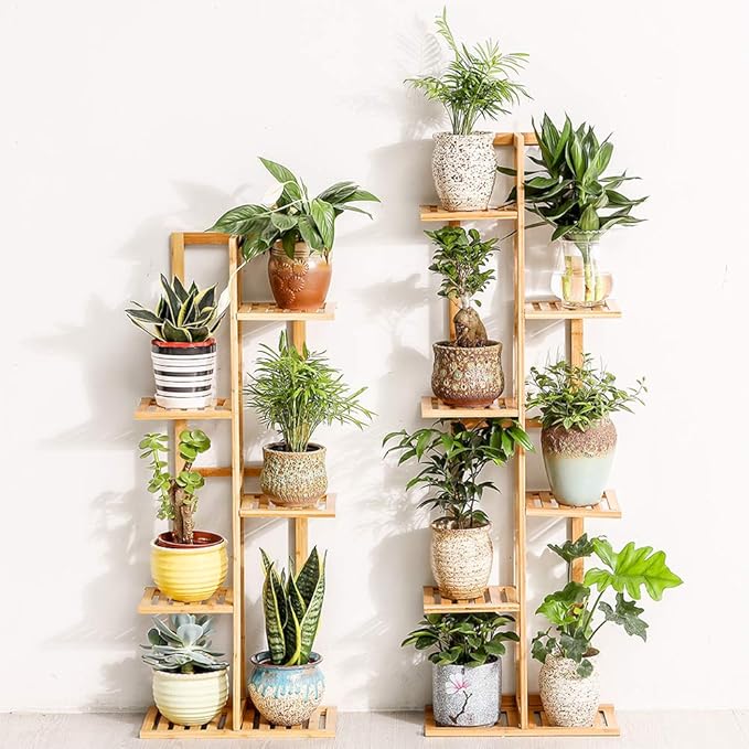 Bamboo 5 Tier 6 Potted Plant Stand Rack Multiple Flower Pot Holder Shelf Indoor Outdoor Planter Display Shelving Unit for Patio Garden Corner Balcony Living Room COPREE
