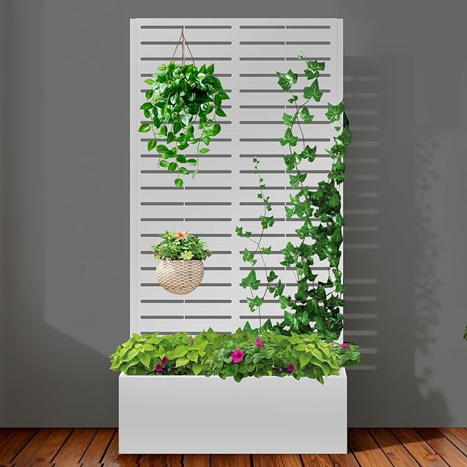Metal Raised Garden Bed with Trellis,Planter Box for Climbing Plants, Vegetables & Vines, Features Drainage Holes and Privacy Screen.raised garden beds outdoor planters for porch (Black, 71"x35"x16") Gawicpy