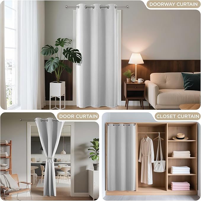 Joydeco Blackout Door Curtain for Doorway Privacy 80 Inches Long, Grommet Closet Curtain for Open Closet, Room Divider for Bedroom Living Room (Greyish White, 32Wx80L, 1 Panel) JOYDECO