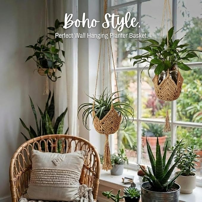 Shappy 1 Pack Jute Crochet Long Plant Hanger for 3 Inch to 12 Inch Pots, Macrame Plant Holder Rope with S Shaped Hooks for Halloween Home Decor (Brown) Shappy