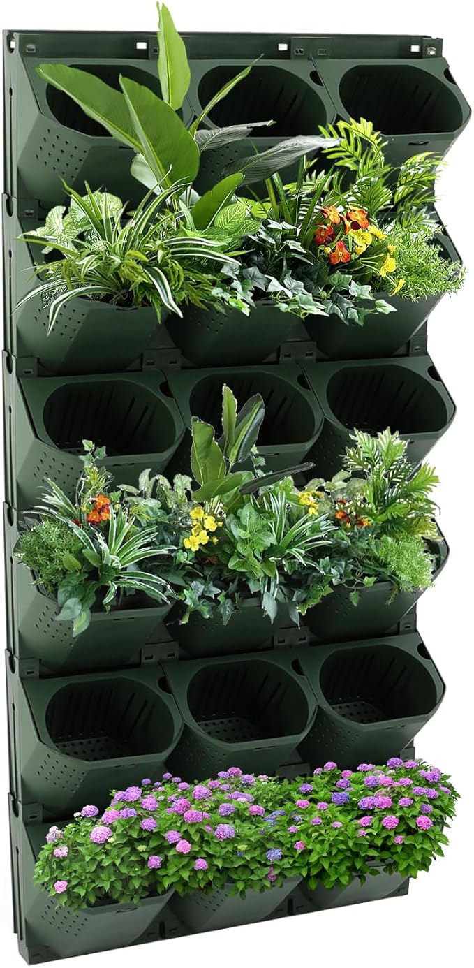 Self Watering Wall Planter | 36 Pots Vertical Garden Planter for Indoor Plants | Wall-Mounted Stackable wall planter | Hanging Plant Flower Pot Holder | 10.56 Fl Oz Each Individual Pot | Army Green Yellulu