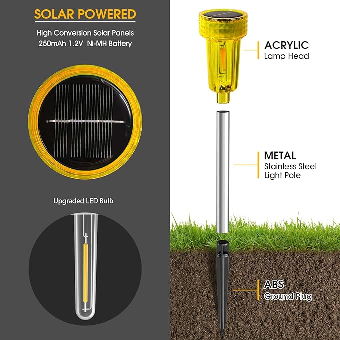 DERAYSION Solar Lights Outdoor LED Orange Waterproof Pathway Lights Yard Auto Dusk-to-Dawn Path Landscape Lights for Garden Outdoor Decorative 8 Pack DERAYSIONSolarLighting