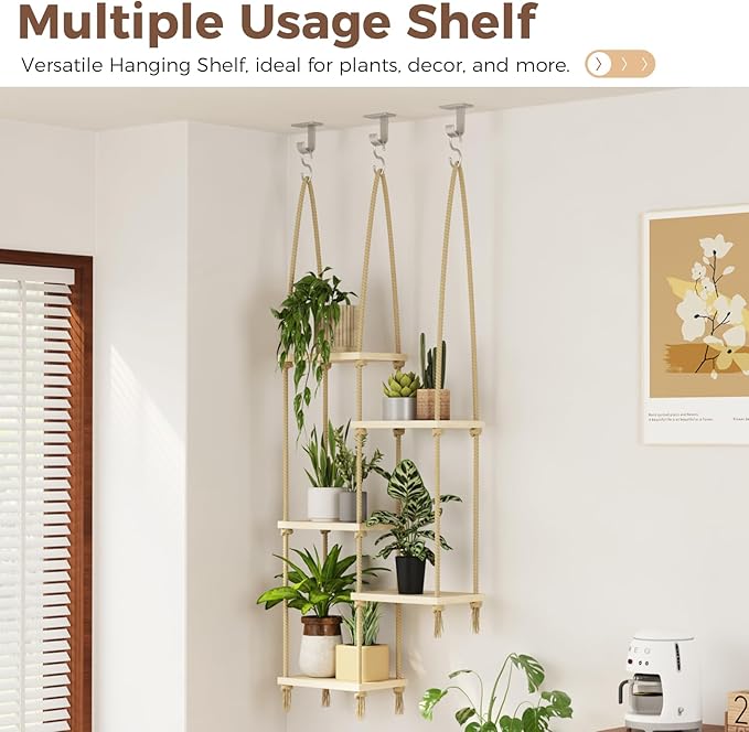 Bamworld Hanging Shelves Plant Hanger Indoor Window Plant Shelves Wood Plant Wall Shelf Window Sill Plant Shelf Indoor Hanging Plant Stand Living Room Decor Garden Boho Decor Bamworld