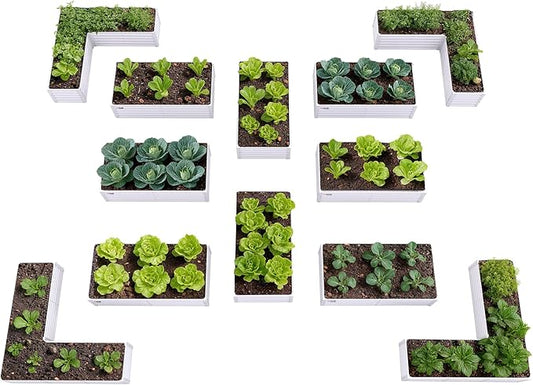 A ANLEOLIFE Set of 12, 18 Inch Tall Raised Garden Beds Kit, Rectangular & L-Shaped Combo Metal Planters – Ideal for Backyard DIY Creative Layouts, Antique White AAnleolife