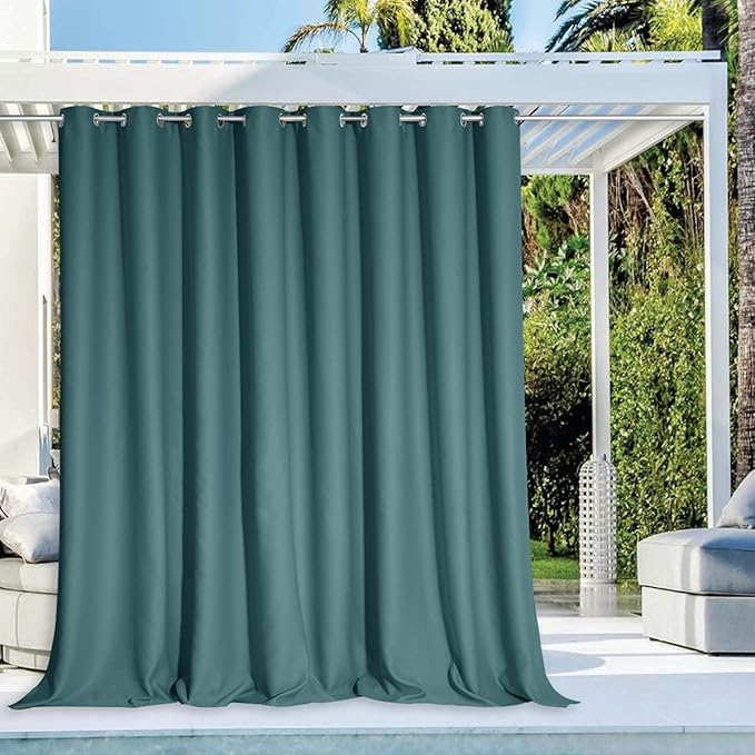 NICETOWN Waterproof Curtain for Patio Extra Wide, Thermal Insulated Grommet Sunlight Block Weighted Outdoor Divider for Porch/Yard/Sliding Glass Door, Teal, W120 x L95, 1 Panel NICETOWN