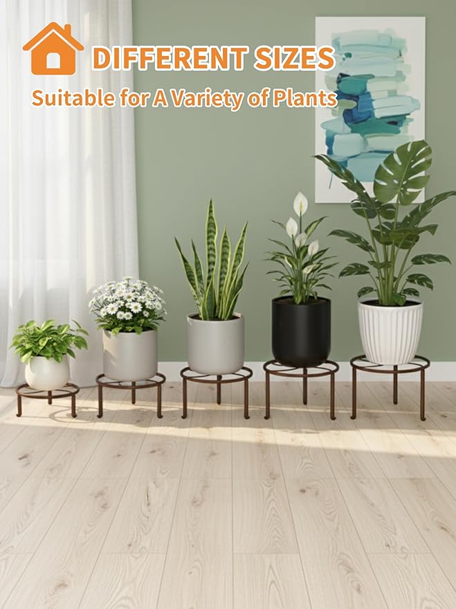 5 PackHeavy Duty Rack for Planter,Anti-Rust Flower Pot Stand Holder for Multiple Plants,Potted Plant Shelf for Living Room, Balcony, Garden, Patio Rootora