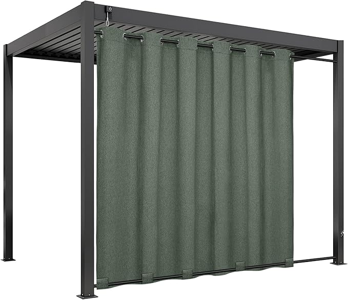 Easy-Going Linen Look Outdoor Curtains Waterproof Windproof Porch Curtains, Soft Thicken Outdoor Privacy Curtains for Patio, Gazebo, Grommet Top and Tab Bottom Drape, 1 panel, 110x108 inch, Sage Green Easy-Going