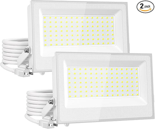 Onforu 120W Flood Lights Outdoor,12000lm White LED Work Light with Plug, 6500K Daylight White LED Flood Lighting, IP66 Waterproof Security Yard Lights for Yard Garage Stadium 2 Pack Onforu