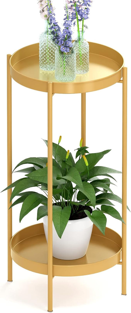 OVICAR Plant Stand Indoor Outdoor - Flower Pot Holder Metal Plant Rack Organizer, 2 Tiers Tall Plant Display Storage Shelf Table For Home Garden Patio Bathroom Office Living Room Balcony Corner (gold) OVICAR
