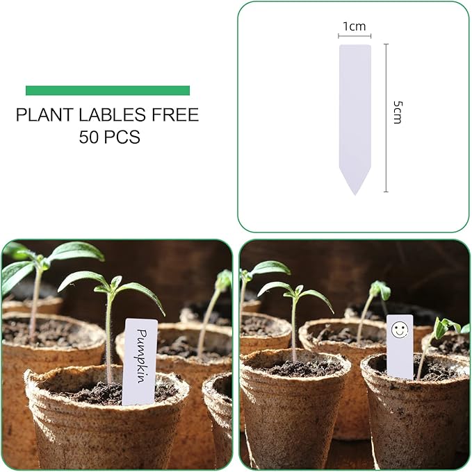 JERIA 50-Pack 3.15 Inch Peat Pots for Seedling with 50 Pcs Plant Labels,Outdoor Garden Germination Nursery Pots,Biodegradable Seed Starter Pots Kits JERIA