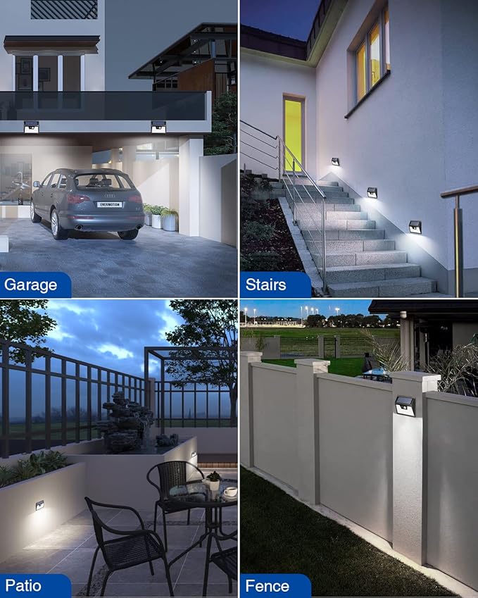 Peasur 140LED Solar Powered Lights Outdoor Waterproof, 3 Packs Motion Sensor Light Ultra-Bright, 3 Modes Fence Security Lighting for Outside Yard Wall Deck Step Garden(Cool White) Peasur
