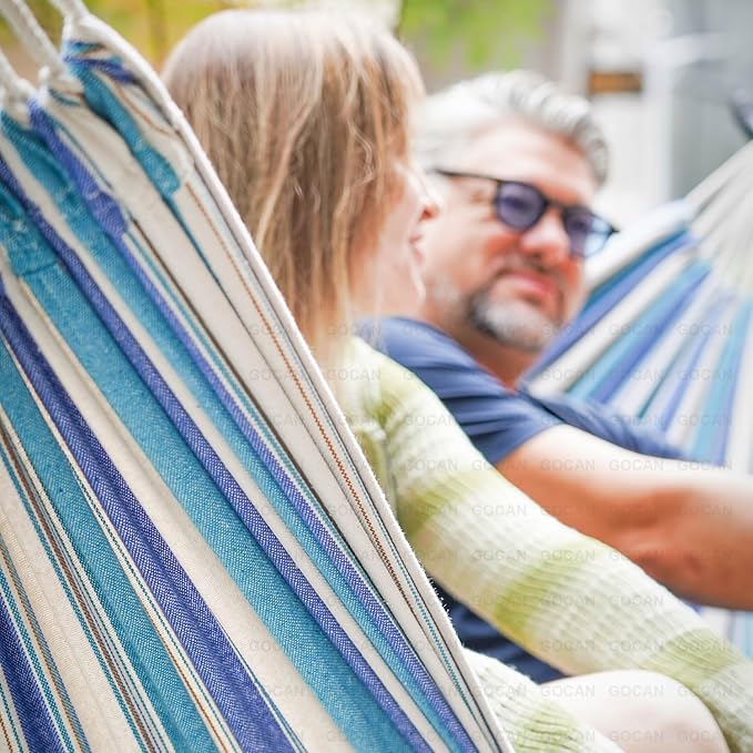 Double Hammock 2 Person Extra Large 330X150cm Load Capacity 600Pound Canvas Cotton Hammock for Patio Porch Garden Backyard Lounging Outdoor and Indoor XXL GOCAN