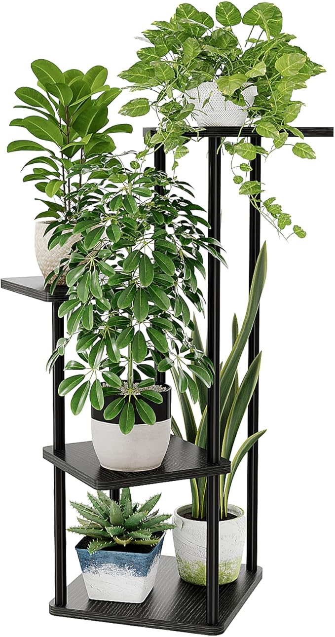 Bamworld Small Plant Stand Indoor 4 Tier Metal Plant Shelf for Multiple Plants Corner Flower Stand for Patio Garden Balcony Living Room Bedroom Dark brown Bamworld