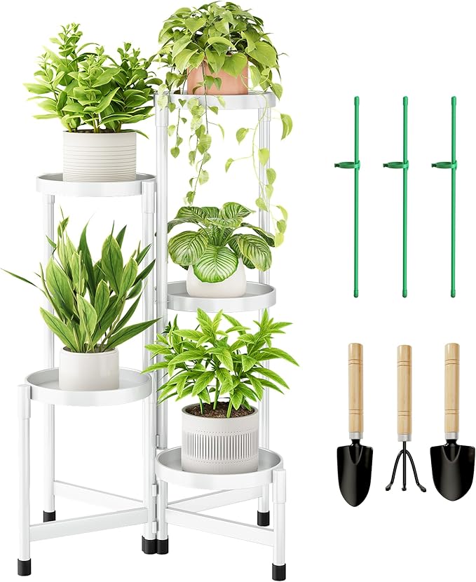 5 Tier Plant Stand Indoor, Tiered Plant Stand Outdoor for Multiple Plants, Corner Plant Shelf for Patio Balcony Porch Garden Living Room House,White Cawukege